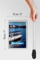 Blechschild Reise 12x18cm Zürich Schiff Boot See Stadt Gebirge Schild
