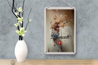 Blechschild Reise 12x18cm Dänemark verwelkte Blumen in Vase Schild