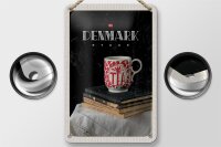 Blechschild Reise 12x18cm Dänemark Teetasse Bücher Tischdecke Schild