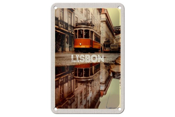 Blechschild Reise 12x18cm Lissabon Europa Straßenbahn Stadt Schild
