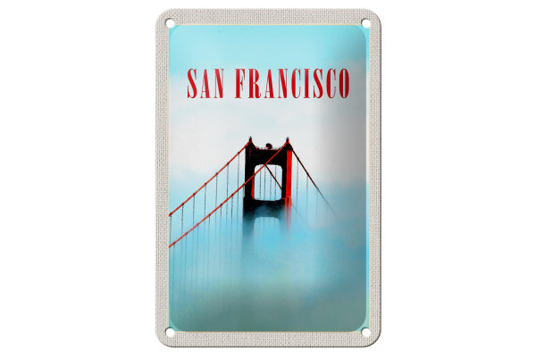 Blechschild Reise 12x18cm San Francisco Brücke Himmel blau Schild