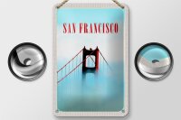 Blechschild Reise 12x18cm San Francisco Brücke Himmel blau Schild