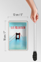 Blechschild Reise 12x18cm San Francisco Brücke Himmel blau Schild