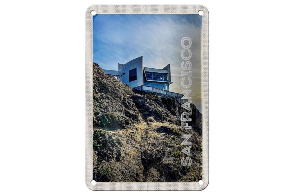 Blechschild Reise 12x18cm San Francisco Gebäude Gebirge Aussicht Schild