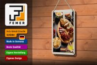 Blechschild Reise 12x18cm Spanien Wurst Oliven Tomaten Gericht Schild