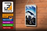 Blechschild Reise 12x18cm Amerika Oldtimer 90er silber Urlaub Schild