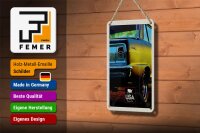 Blechschild Reise 12x18cm Amerika Oldtimer USA gelb Deko Urlaub Schild