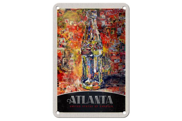Blechschild Reise 12x18cm Atlanta AmerikaCola Gemälde Schild