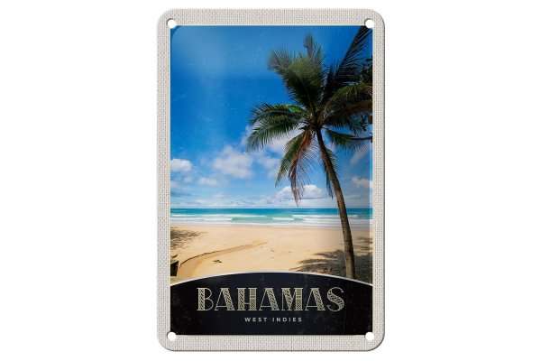 Blechschild Reise 12x18cm Bahamas West Indien Strand Palme Schild