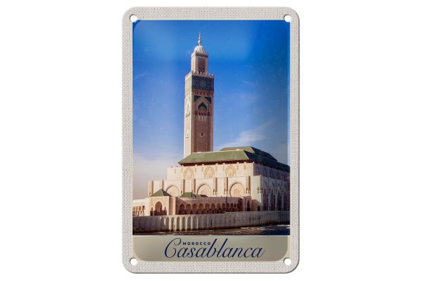 Blechschild Reise 12x18cm Casablanca Marokko Architektur Afrika Schild
