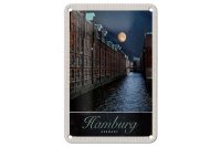 Blechschild Reise 12x18cm Hamburg Deutschland Fluss Nacht...