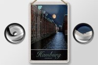 Blechschild Reise 12x18cm Hamburg Deutschland Fluss Nacht...