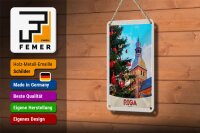 Blechschild Reise 12x18cm Riga Lettland Weihnachten Winterzeit Schild