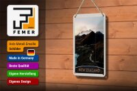 Blechschild Reise 12x18cm Neuseeland Gebirge Insel Stadt Straße Schild