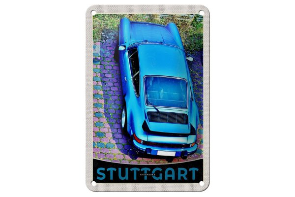 Blechschild Reise 12x18cm Stuttgart Deutschland Fahrzeug blau Schild