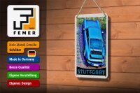 Blechschild Reise 12x18cm Stuttgart Deutschland Fahrzeug blau Schild