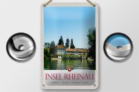Blechschild Reise 12x18cm Insel Rheinau Schweiz Kirche Urlaub Schild