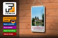 Blechschild Reise 12x18cm Insel Rheinau Schweiz Kirche Urlaub Schild