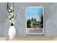 Blechschild Reise 12x18cm Insel Rheinau Schweiz Kirche Urlaub Schild
