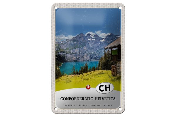 Blechschild Reise 12x18cm Confoederatio Helvetica Urlaub Natur Schild