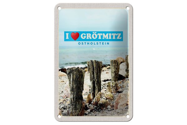 Blechschild Reise 12x18cm Grötmitz Ostholstein Meer Sand Strand Schild