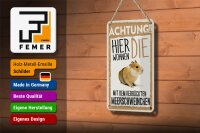 Blechschild Spruch 12x18cm Tiere Achtung hier Meerschweinchen Schild