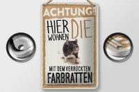 Blechschild Spruch 12x18cm Tiere Achtung hier Farbratten Dekoration