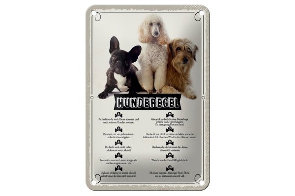 Blechschild Spruch 12x18cm Hunderegel schlafen wo ich will Dekoration