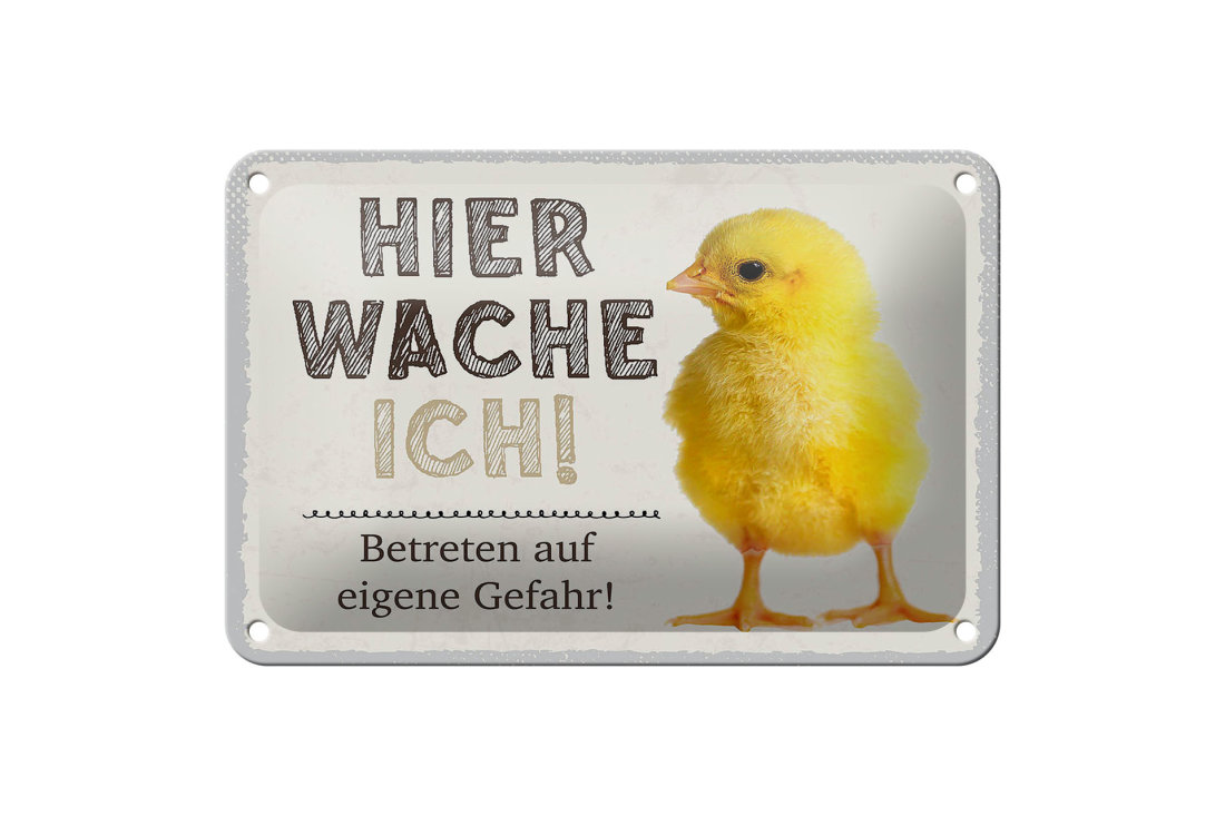 Schild „Achtung Hier Wache Ich“ – Huhn-Motiv Aus Alu-Verbund, 30x20 Cm