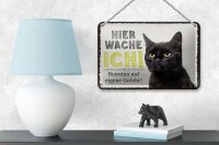 Blechschild Spruch 18x12cm Katze hier wache ich eigene Gefahr Schild