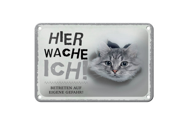 Blechschild Spruch 18x12cm Katze hier wache eigene Gefahr Dekoration