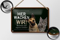 Blechschild Spruch 18x12cm Hund Katze hier wachen wir Dekoration