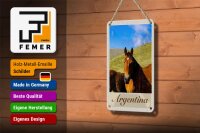 Blechschild Reise 12x18cm Argentinien Wiese Pferde Urlaub Schild