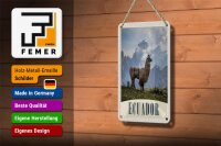 Blechschild Reise 12x18cm Fuerteventura Spanien Lama Berge Schild