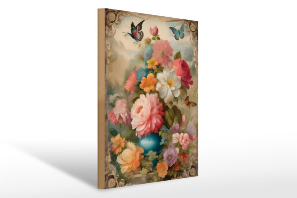Holzschild 30x40cm Vintage Blumen Bouqet