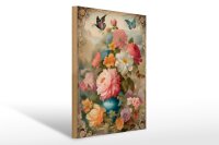 Holzschild 30x40cm Vintage Blumen Bouqet