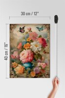 Holzschild 30x40cm Vintage Blumen Bouqet