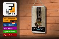 Blechschild Reise 12x18cm Toskana Italien Fenster Blumen Schild