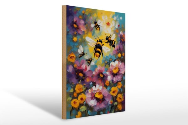 Holzschild 30x40cm Bienen Blumenfeld 2