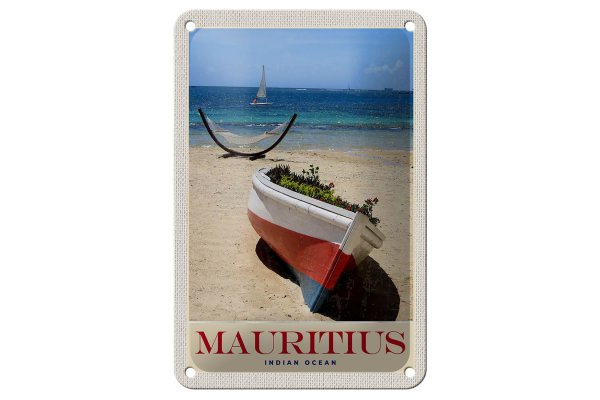 Blechschild Reise 12x18cm Mauritius Indischer Ozean Boot Schild