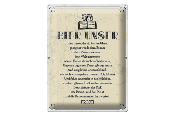 Blechschild Alkohol 30x40cm Bier Unser Gebet Deko