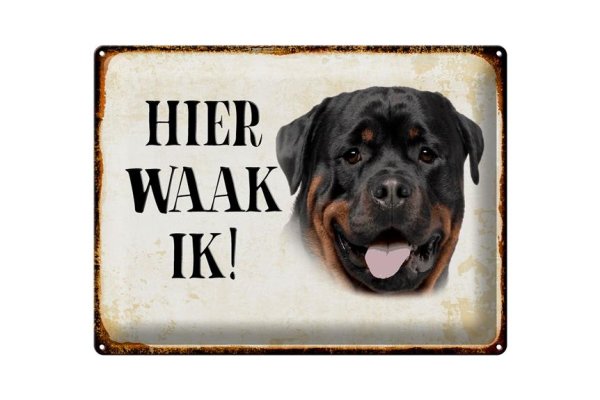 Blechschild Spruch 40x30cm holländisch Hier Waak ik Rottweiler Deko