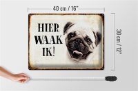 Blechschild Spruch 40x30cm holländisch Hier Waak ik Mops Deko