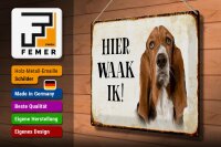 Blechschild Spruch 40x30cm holländisch Hier Waak ik Bassett Hund Deko