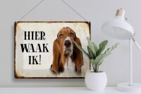 Blechschild Spruch 40x30cm holländisch Hier Waak ik Bassett Hund Deko