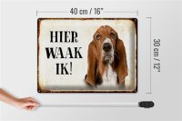 Blechschild Spruch 40x30cm holländisch Hier Waak ik Bassett Hund Deko