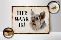 Holzschild Spruch 40x30cm holländisch Hier Waak ik Yorkshire Terrier Hund Deko